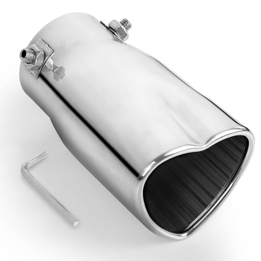 Chrome Silver Single Heart Shaped Exhaust Tip, 2.5" Clamp-On Tailpipe Tip