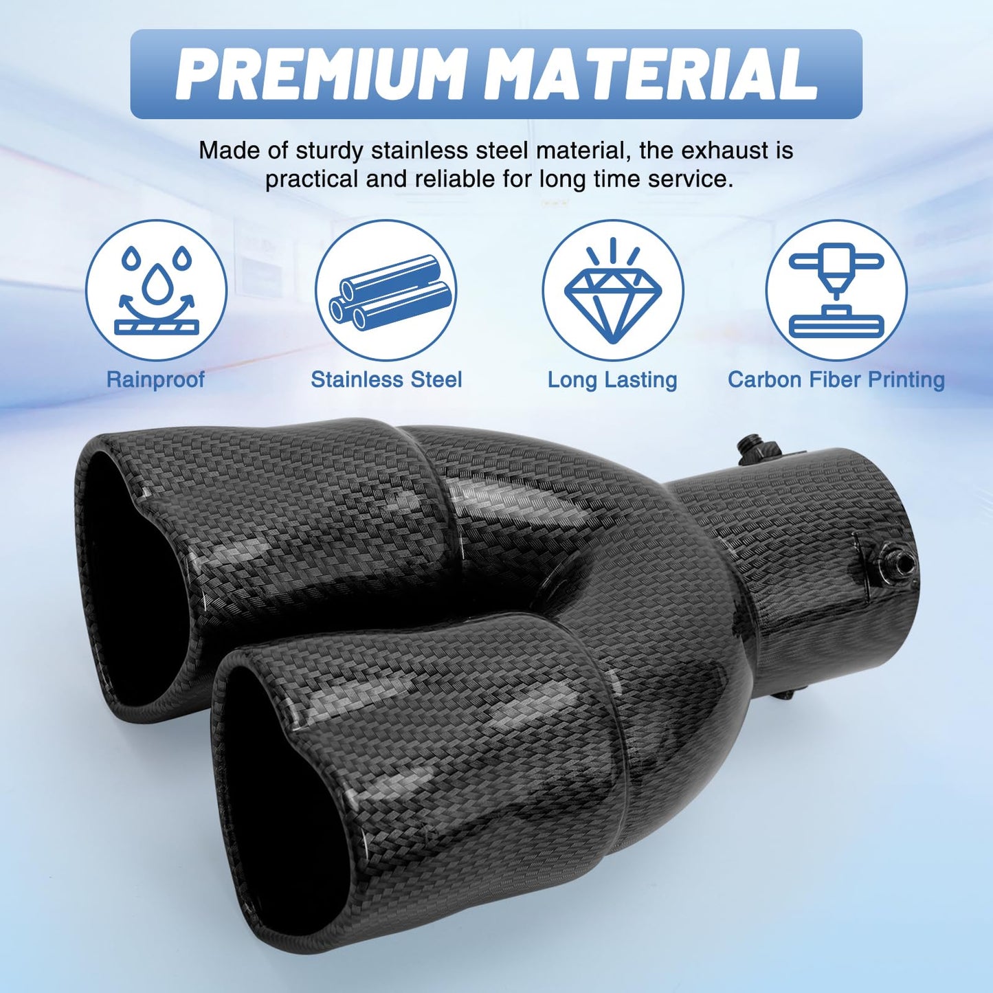 Carbon Fiber Style Dual Heart Shaped Exhaust Tip, 2.5" Clamp-On Tailpipe Tip