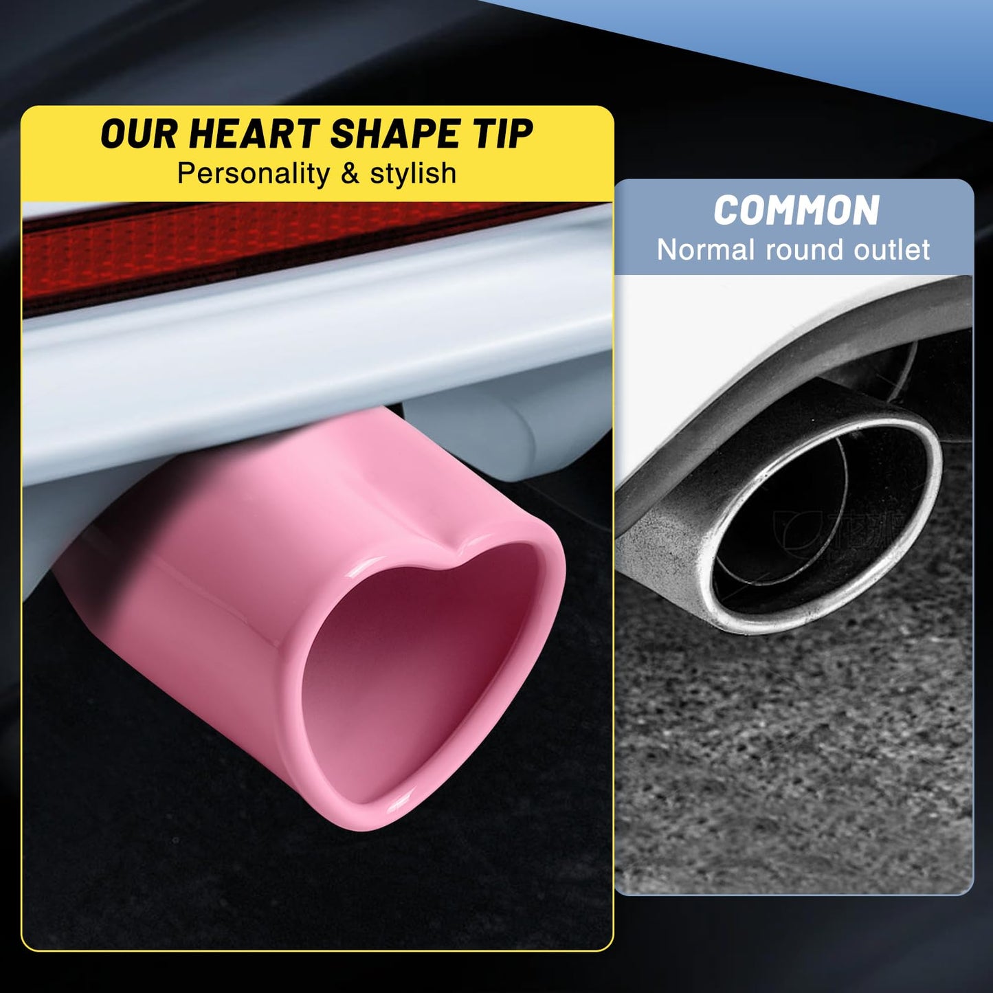 Rainbow Single Heart Shaped Exhaust Tip, 2.5" Clamp-On Tailpipe Tip