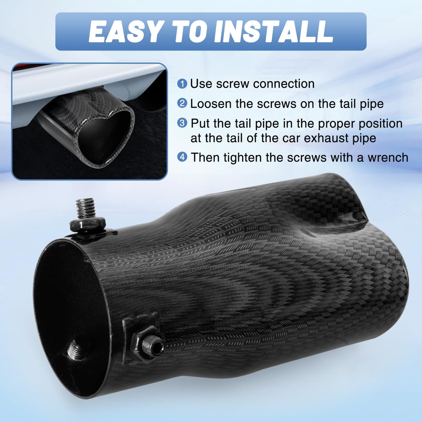 Carbon Fiber Style Single Heart Shaped Exhaust Tip, 2.5" Clamp-On Tailpipe Tip