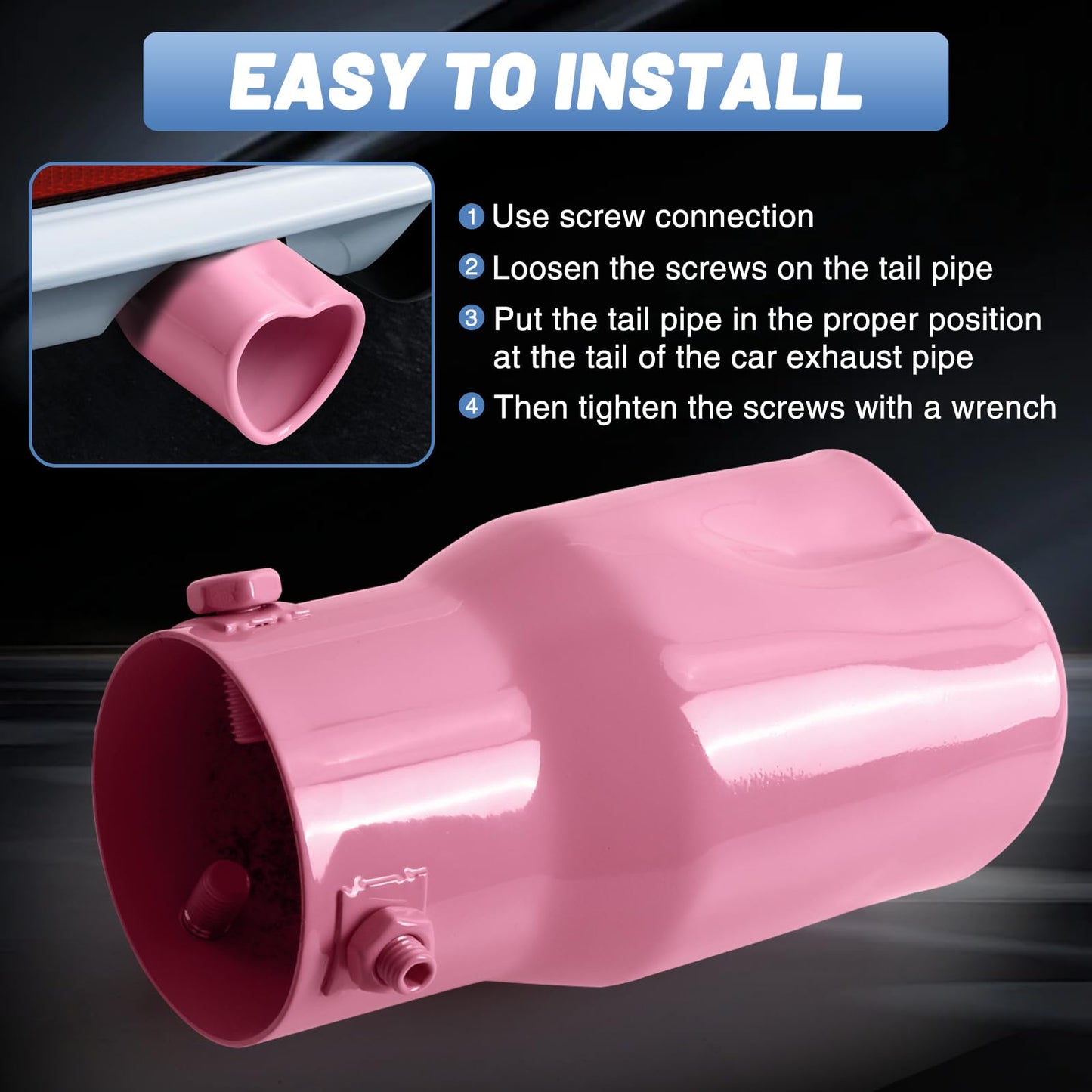 Rainbow Single Heart Shaped Exhaust Tip, 2.5" Clamp-On Tailpipe Tip