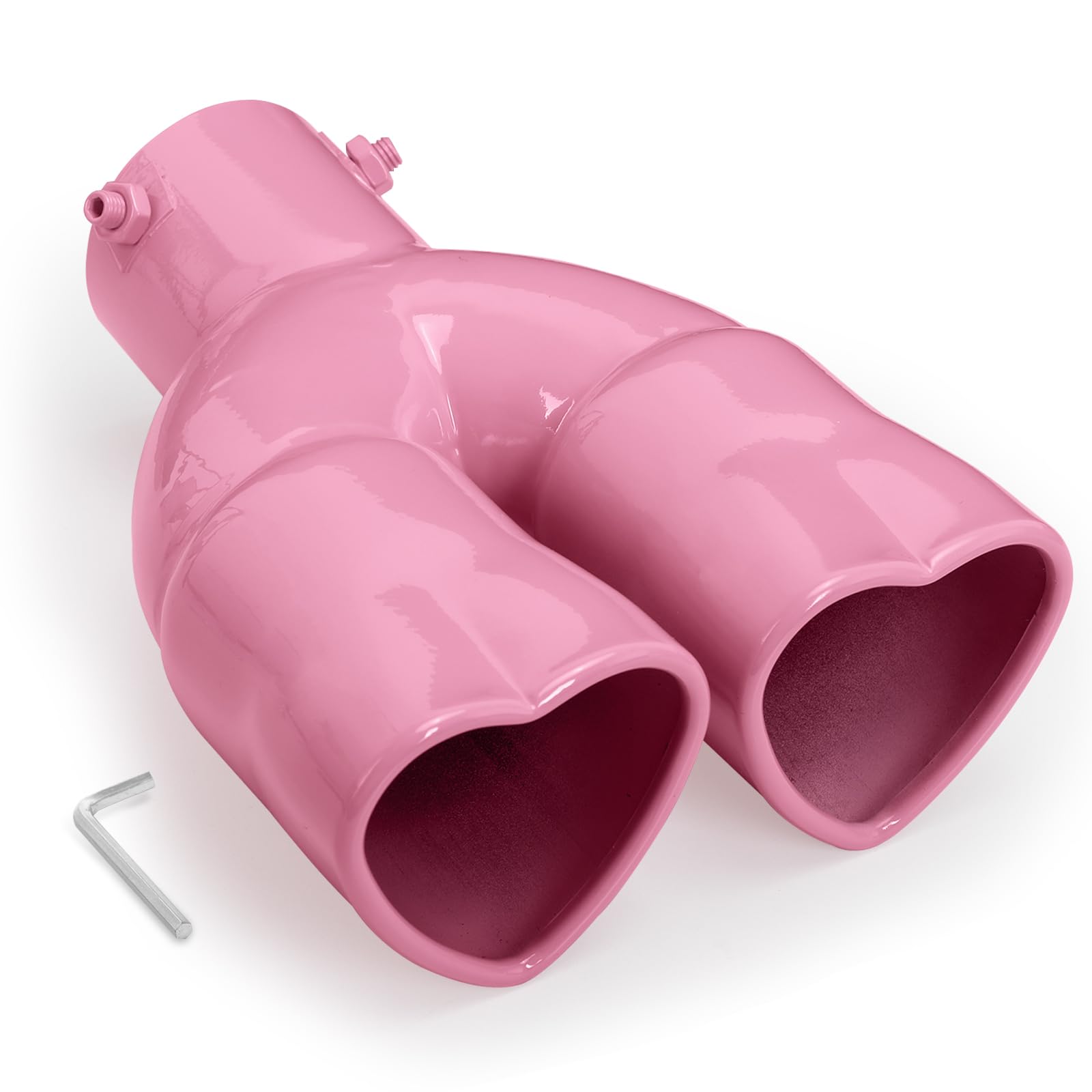 Pink Dual Heart Shaped Exhaust Tip, 2.5" Clamp-On Tailpipe Tip