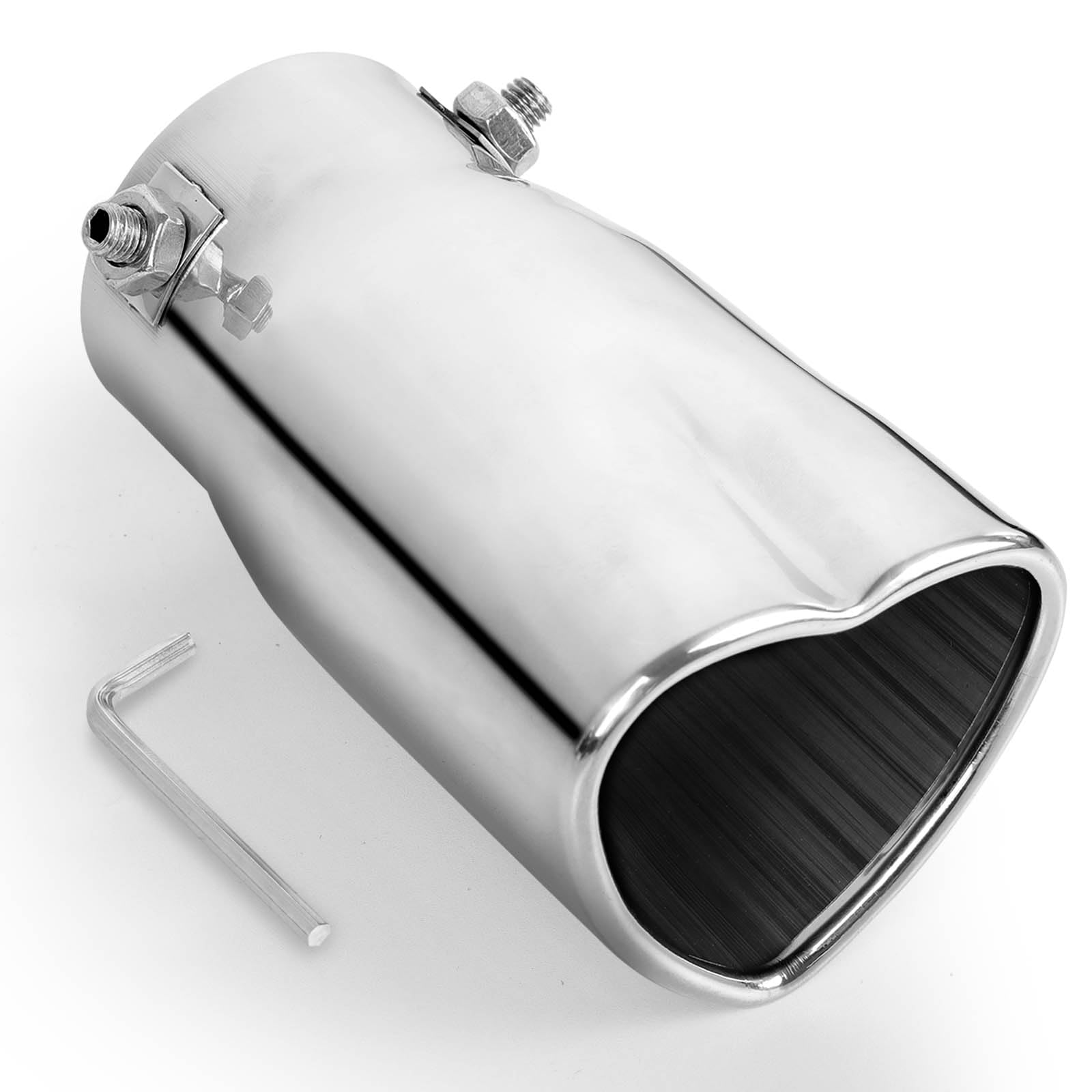 Chrome Silver Single Heart Shaped Exhaust Tip, 2.5" Clamp-On Tailpipe Tip