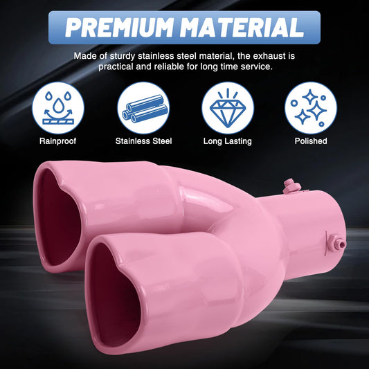 Pink Dual Heart Shaped Exhaust Tip, 2.5" Clamp-On Tailpipe Tip
