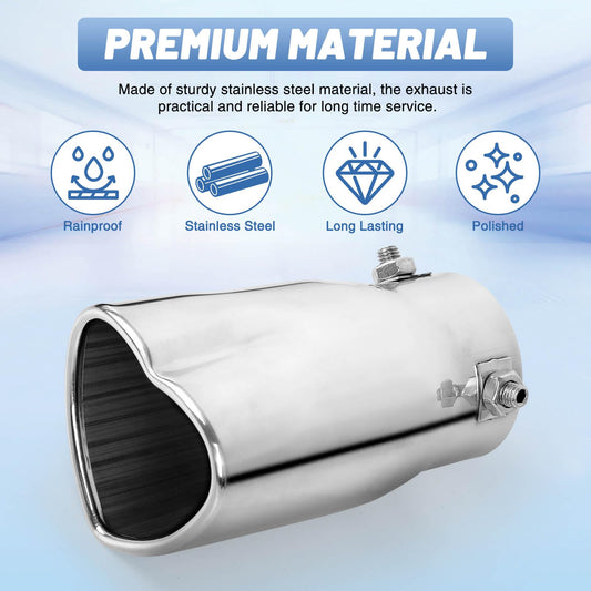 Chrome Silver Single Heart Shaped Exhaust Tip, 2.5" Clamp-On Tailpipe Tip