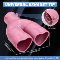 Pink Dual Heart Shaped Exhaust Tip, 2.5" Clamp-On Tailpipe Tip