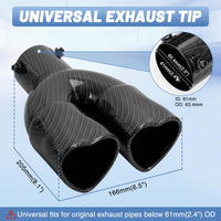 Carbon Fiber Style Dual Heart Shaped Exhaust Tip, 2.5" Clamp-On Tailpipe Tip