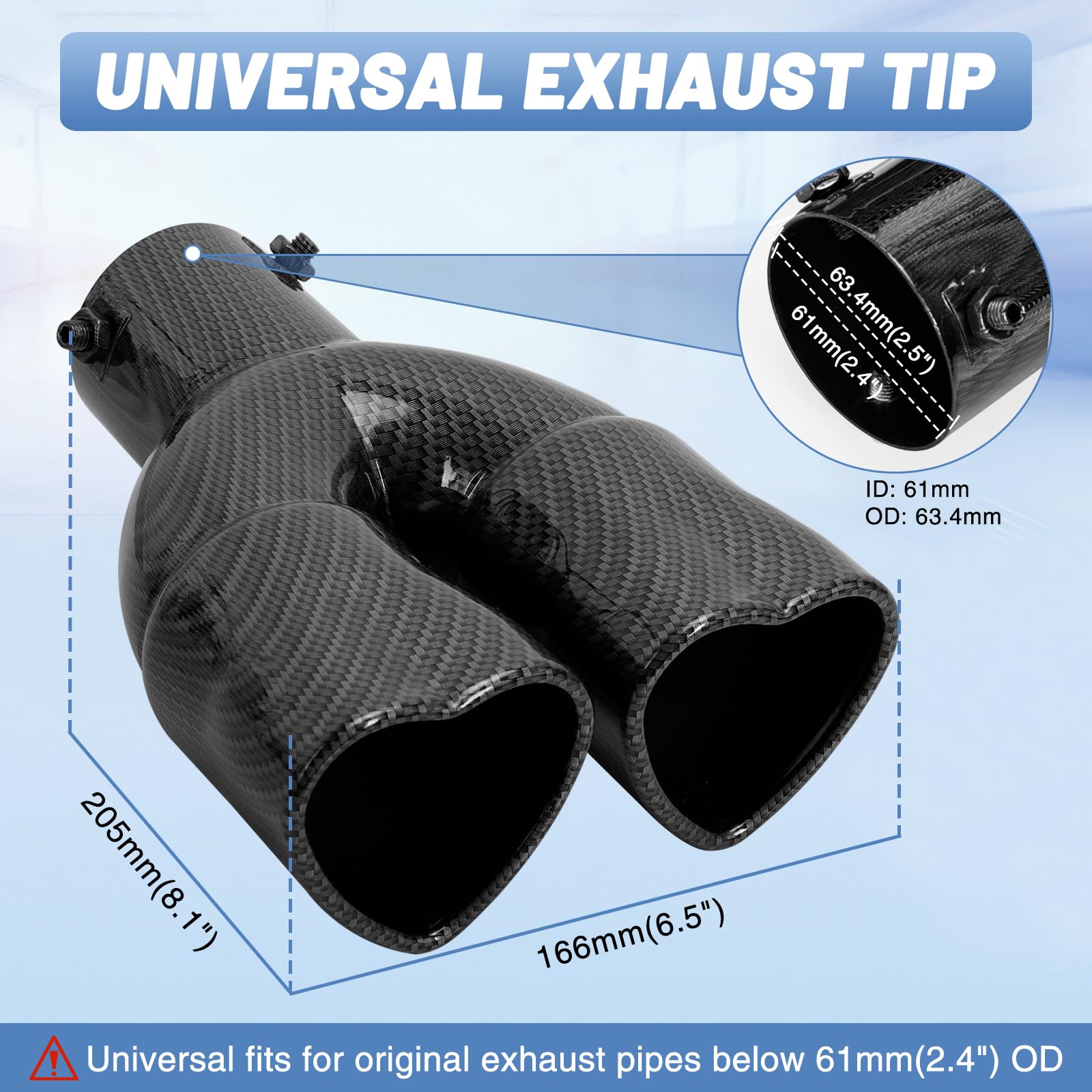 Carbon Fiber Style Dual Heart Shaped Exhaust Tip, 2.5" Clamp-On Tailpipe Tip
