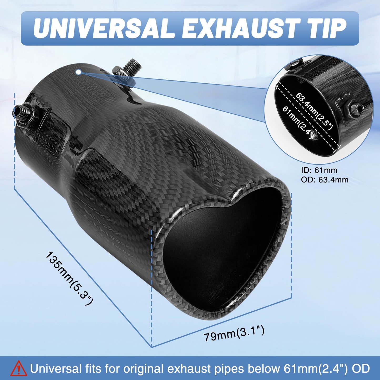 Carbon Fiber Style Single Heart Shaped Exhaust Tip, 2.5" Clamp-On Tailpipe Tip