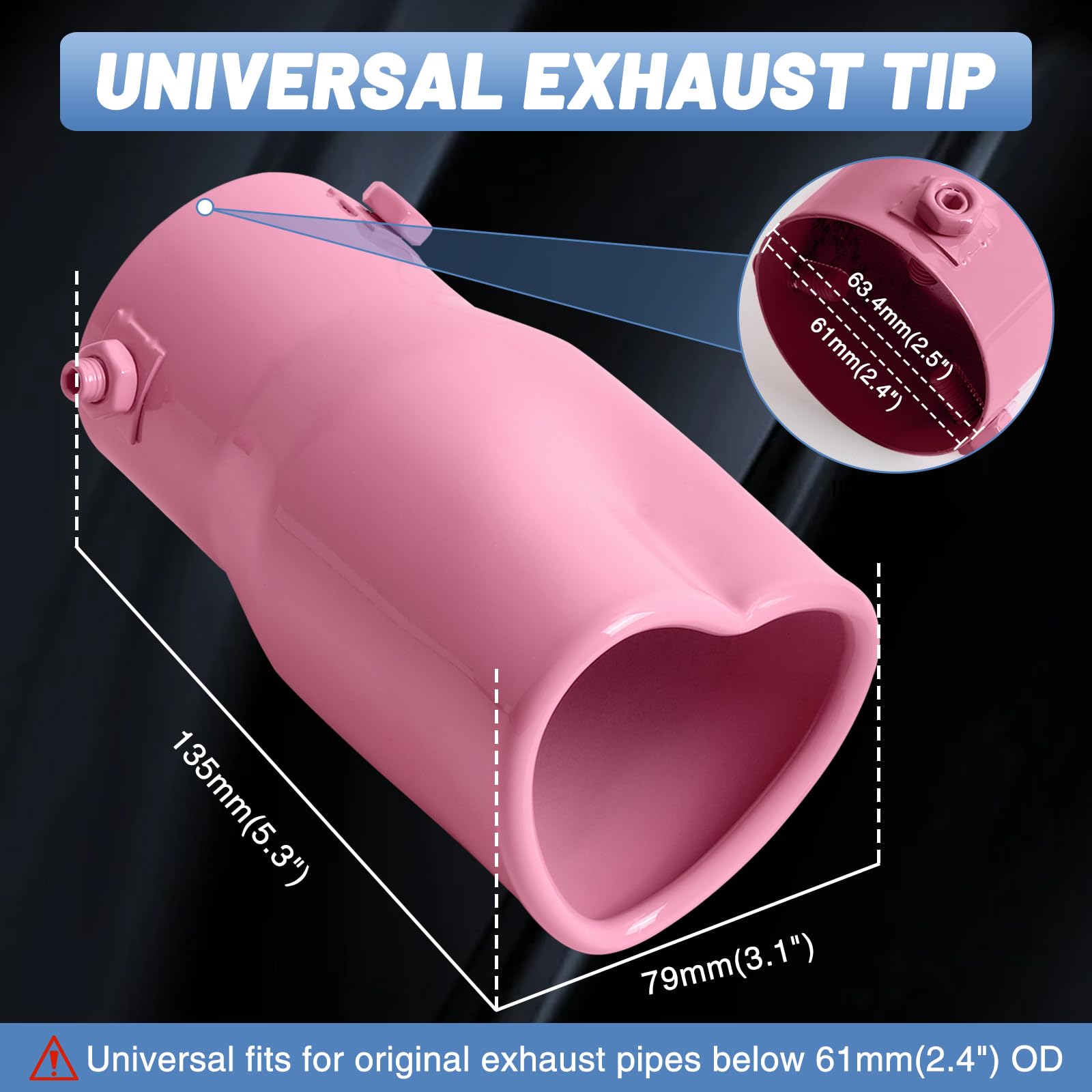 Rainbow Single Heart Shaped Exhaust Tip, 2.5" Clamp-On Tailpipe Tip
