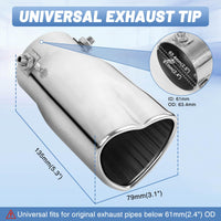 Chrome Silver Single Heart Shaped Exhaust Tip, 2.5" Clamp-On Tailpipe Tip