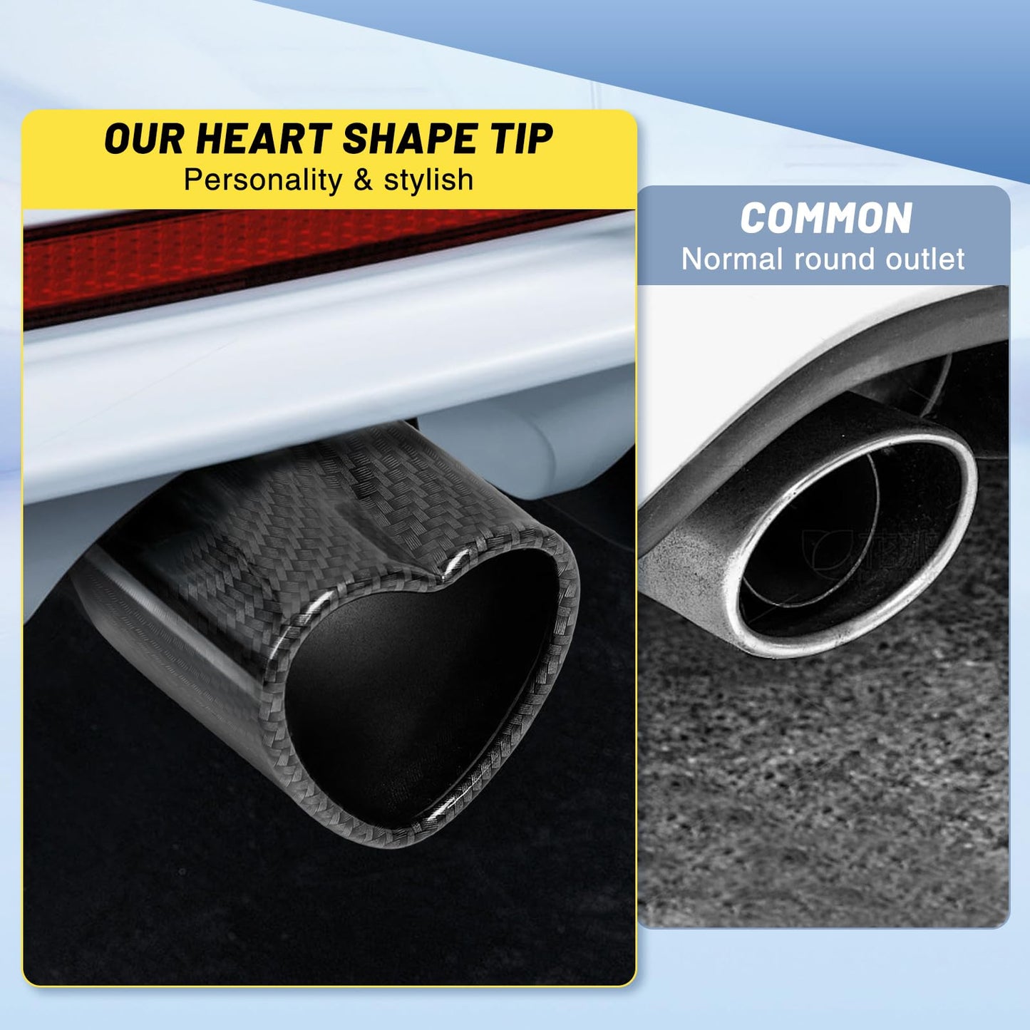 Carbon Fiber Style Single Heart Shaped Exhaust Tip, 2.5" Clamp-On Tailpipe Tip