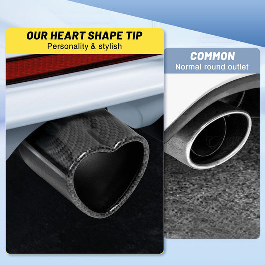 Carbon Fiber Style Single Heart Shaped Exhaust Tip, 2.5" Clamp-On Tailpipe Tip