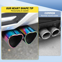 Rainbow Dual Heart Shaped Exhaust Tip, 2.5" Clamp-On Tailpipe Tip