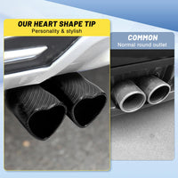Carbon Fiber Style Dual Heart Shaped Exhaust Tip, 2.5" Clamp-On Tailpipe Tip