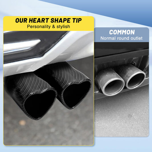 Carbon Fiber Style Dual Heart Shaped Exhaust Tip, 2.5" Clamp-On Tailpipe Tip