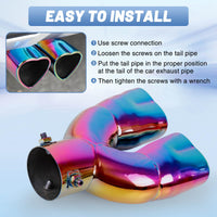 Rainbow Dual Heart Shaped Exhaust Tip, 2.5" Clamp-On Tailpipe Tip