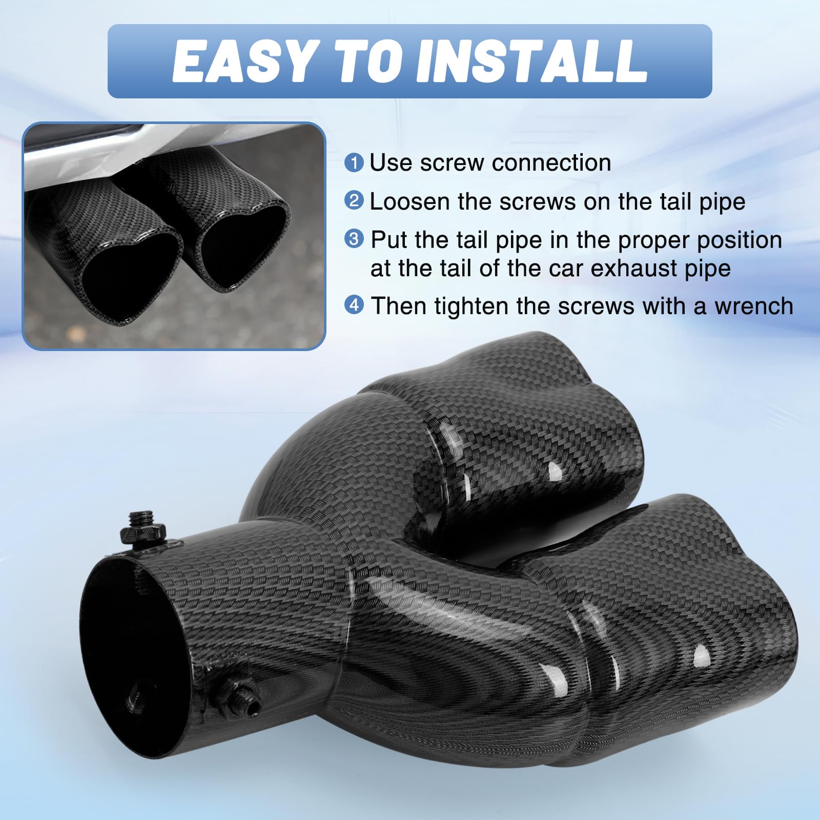 Carbon Fiber Style Dual Heart Shaped Exhaust Tip, 2.5" Clamp-On Tailpipe Tip